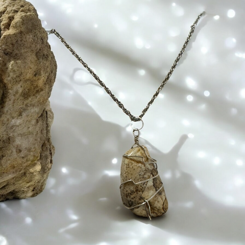 My Two Daughters Jewelry - Picture Jasper Wire wrapped Necklace
