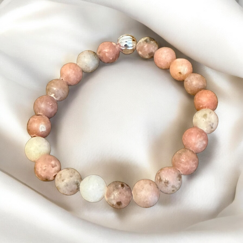 My Two Daughters Jewelry - Pink Marble and Kiwi Jasper 8mm Beaded Bracelet