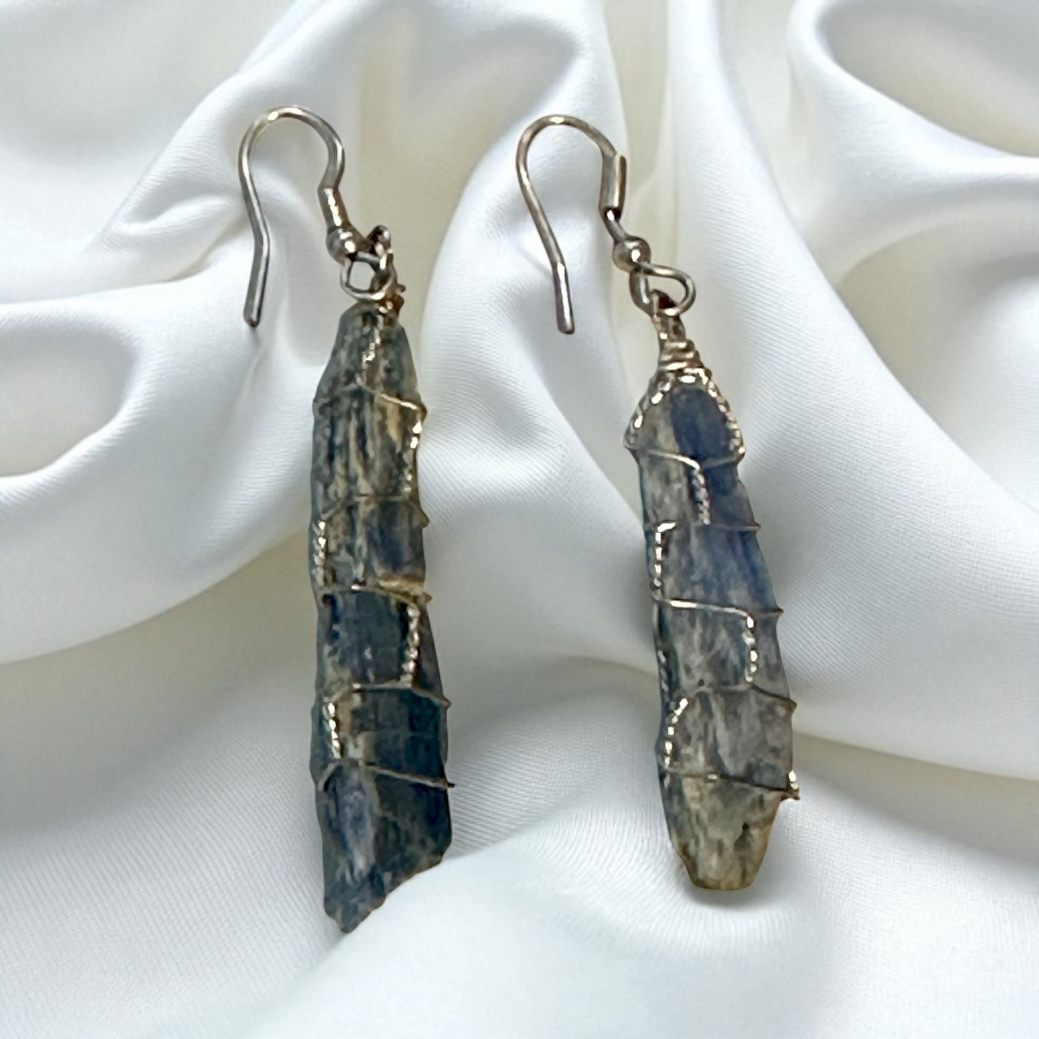 My Two Daughters Jewelry - Raw Kyanite Wire Wrapped Earrings