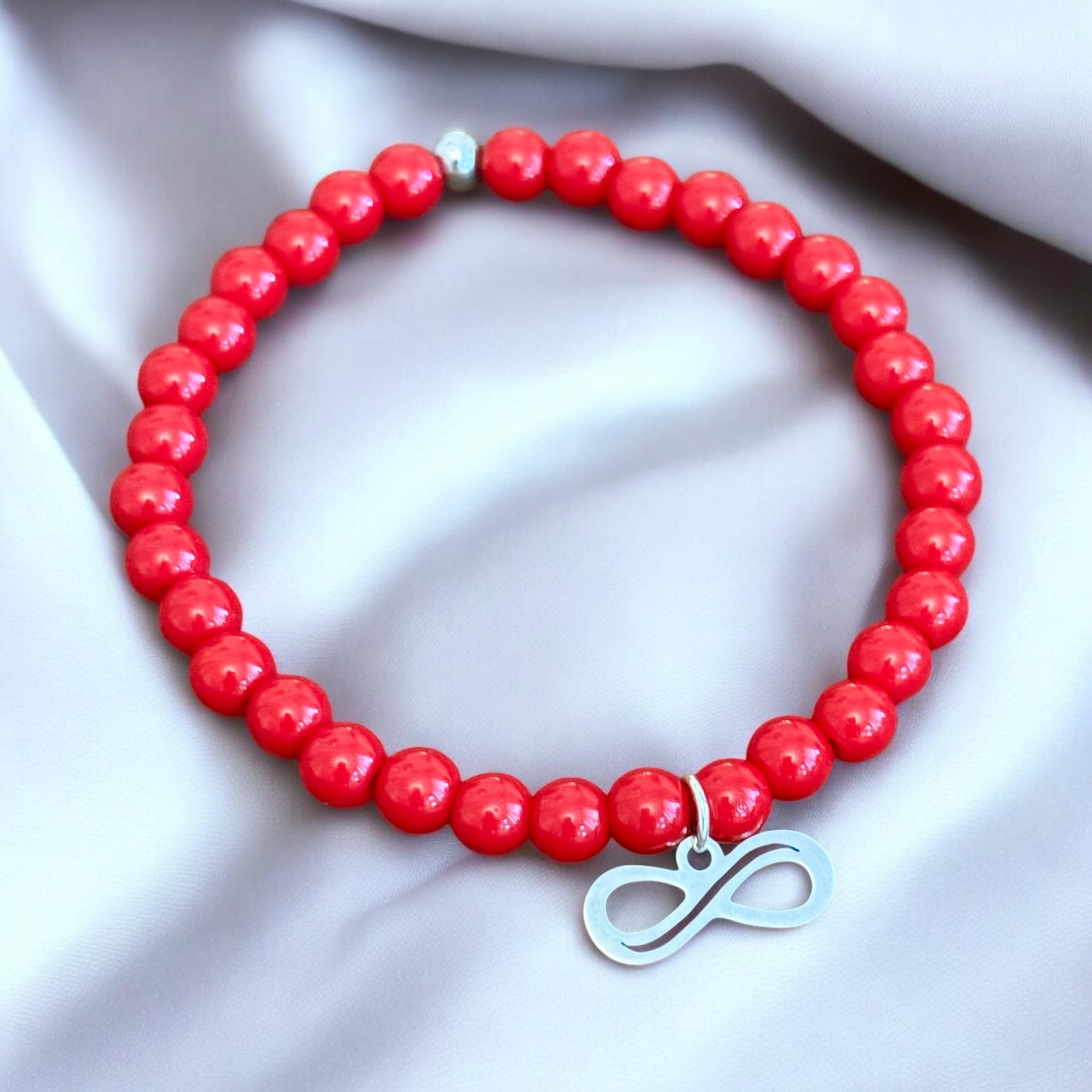 My Two Daughters Jewelry - Red Bracelet with Infinity Charm