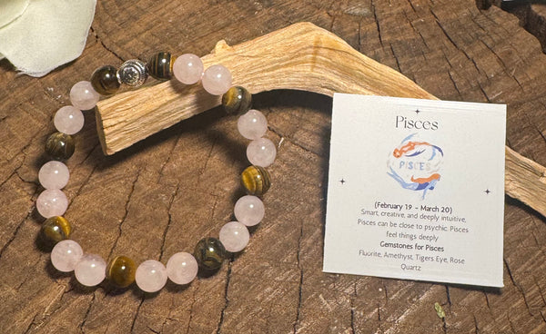 My Two Daughters Jewelry - Rose Quartz and Tigers Eye Pisces Bracelet