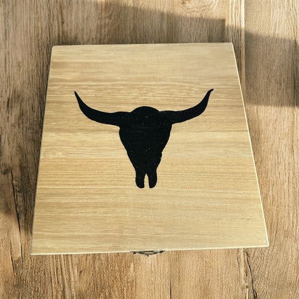 TRUE ART KELOWNA - Sage Cleansing Gift Set – Hand-Painted Wooden Box Bull Skull