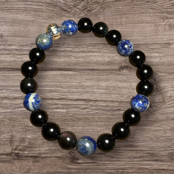My Two Daughters Jewelry - Sagittarius Zodiac Obsidian and Lapis bracelet