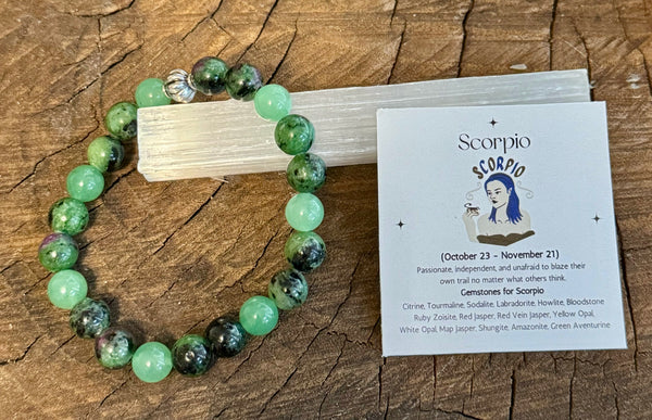 My Two Daughters Jewelry - Scorpio_Bracelet Green Aventurine and Ruby Zoisite