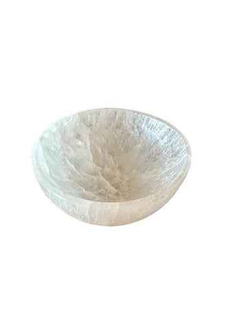 Kelowna Crystal Cave - A medium-sized clear selenite crystal bowl on a white background.