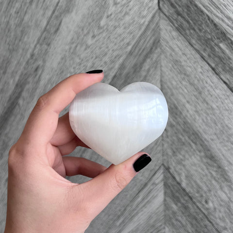 Kelowna Crystal Cave - Selenite Puffy Heart in Hand