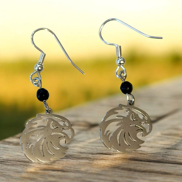 My Two Daughters Jewelry - Silver Eagle and Obsidian Bead Earrings