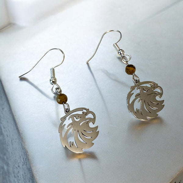 My Two Daughters Jewelry - Silver Eagle and Tigers Eye Bead Earrings