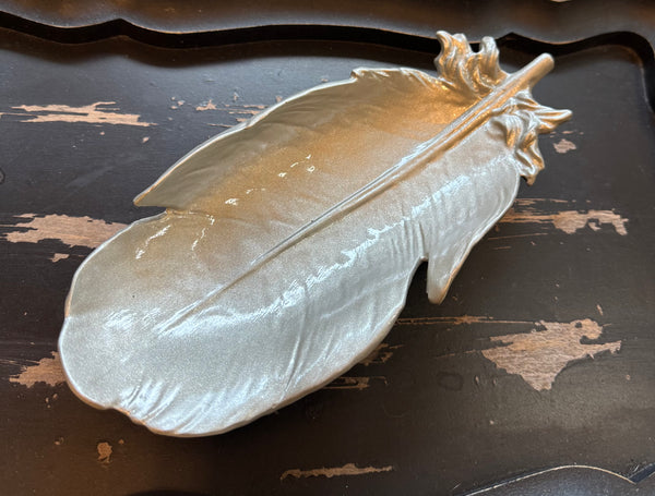 My Two Daughters Jewelry - Silver Metallic Feather Tray