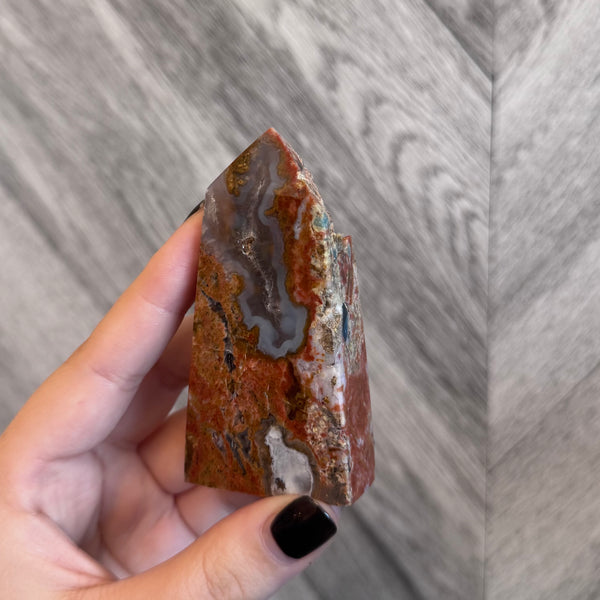 Kelowna Crystal Cave - Sunstone_and_Apatite_Obelisk 112g