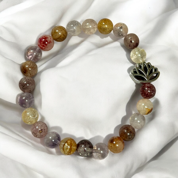 My Two Daughters Jewelry - Super Seven Bracelet With Lotus Flower