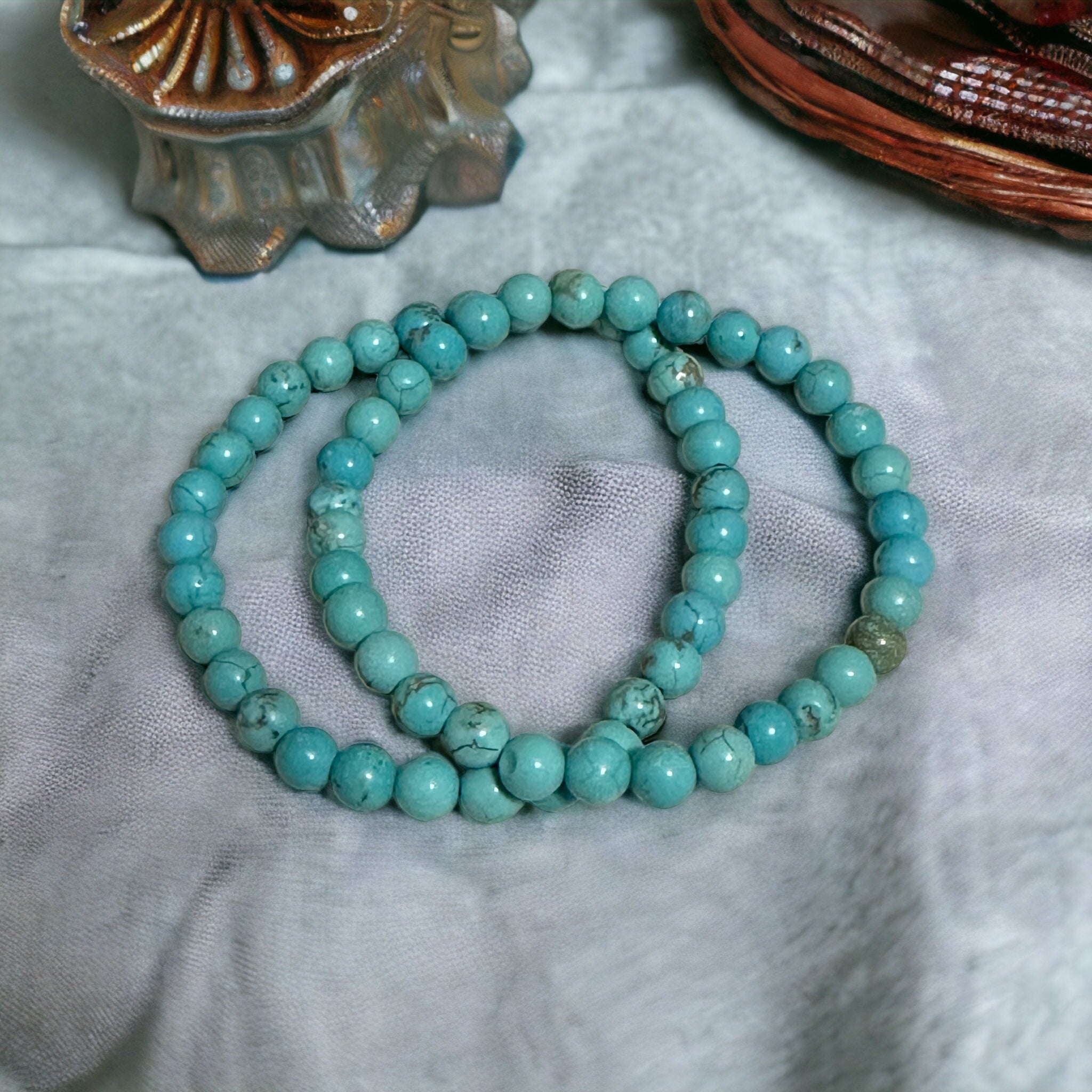 My Two Daughters Jewelry - Turquoise 6mm  Beaded Bracelet