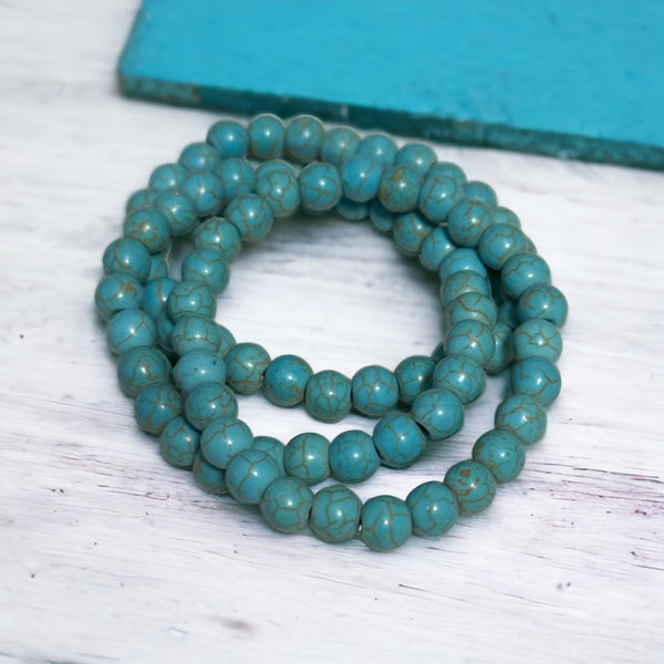 My Two Daughters Jewelry - Turquoise 8mm  Beaded Bracelet