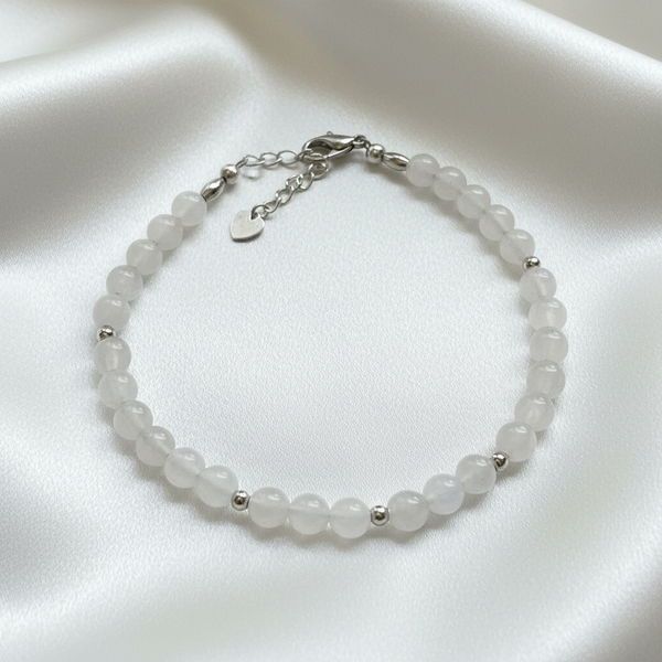 My Two Daughters Jewelry - White Jade Anklet with Silver Spacers Adjustable
