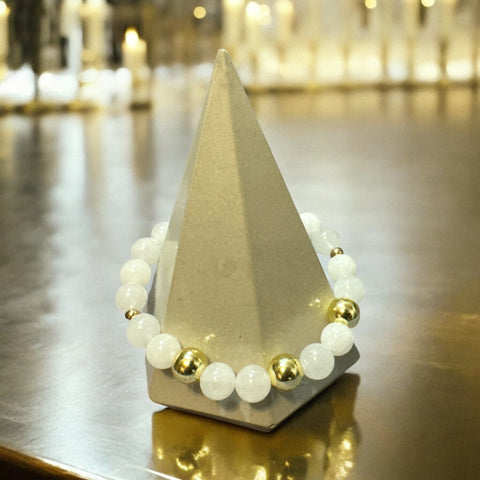 My Two Daughters Jewelry - White Jade & Gold Hematite Bracelet