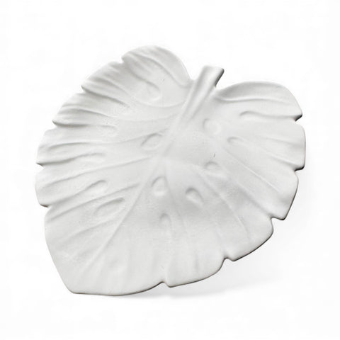 My Two Daughters Jewelry - White monstera  leaf-shaped platter on a white background