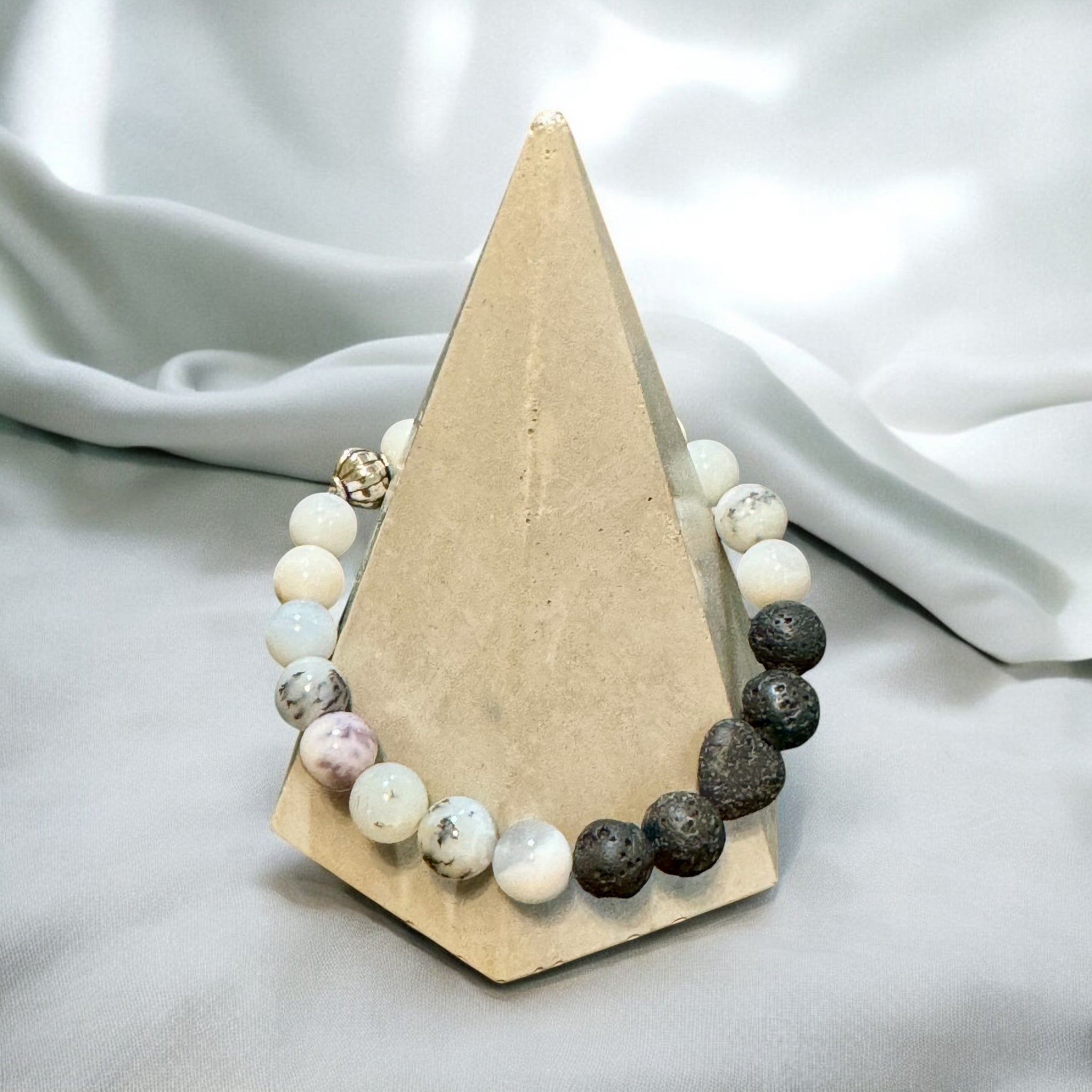 My Two Daughters Jewelry - White Opal with Heart Lava Stone Bracelet