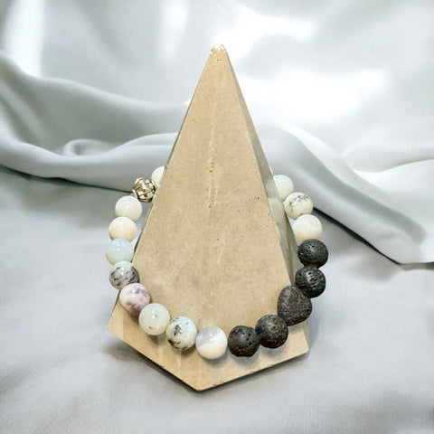 My Two Daughters Jewelry - White Opal with Heart Lava Stone Bracelet