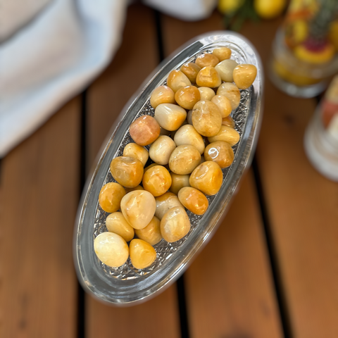 Kelowna Crystal Cave - Yellow Aventurine Tumbles in a dish