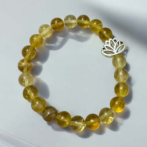 My Two Daughters Jewelry - Yellow Fluorite and  Lotus Flower Silver Bracelet