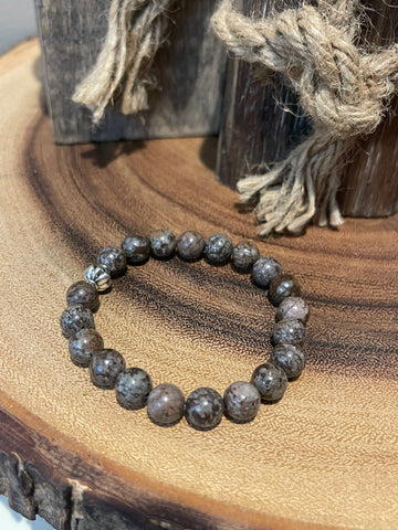 Fancy Beads - 8mm Brown Snowflake Obsidian Bracelet