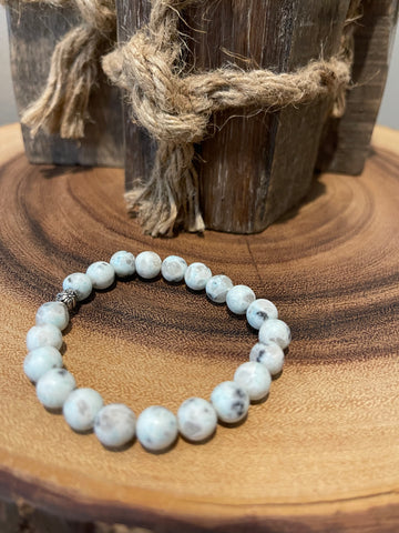 Fancy Beads - 8MM Frosted Kiwi Jasper Bracelet