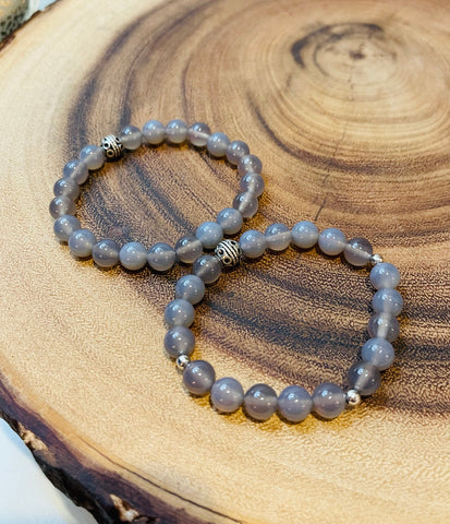 Fancy Beads - Grey Agate 8mm Bracelet