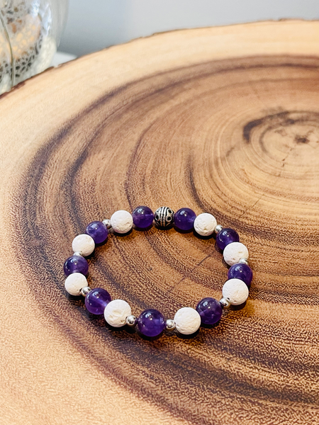 Fancy Beads - 8 mm Amethyst & Lava Stone Essential Oil Bracelet