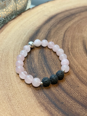 Fancy Beads - 8 mm Rose Quartz & Lava Stone Essential Oil Bracelet