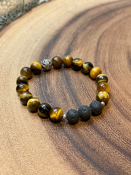 Fancy Beads - 8 mm Tigers Eye & Black Lava Stone Essential Oil Bracelet