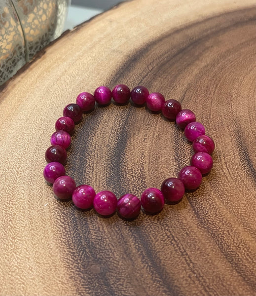 Fancy Beads - 8mm Pink Rose Tigers Eye Bracelet