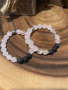 Fancy Beads - 8 mm Rose Quartz & Lava Stone Essential Oil Bracelet