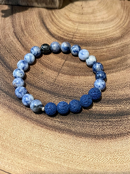 Fancy Beads - 8MM Blue Spot Jasper & Lava Stone Essential Oil Bracelet