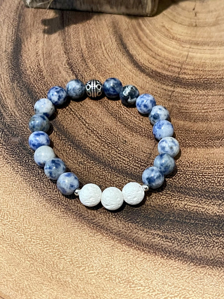 Fancy Beads - 8MM Blue Spot Jasper & Lava Stone Essential Oil Bracelet