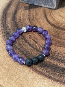 Fancy Beads - 8 mm Amethyst & Lava Stone Essential Oil Bracelet