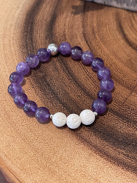 Fancy Beads - 8 mm Amethyst & Lava Stone Essential Oil Bracelet