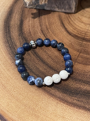 Fancy Beads - 8MM Sodalite & Lava Stone Essential Oil Bracelet