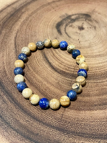 Fancy Beads - 8mm Picture Jasper & Lapis Bracelet