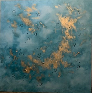 "Sunny Days" 4' x 4' Acrylic Blue & Gold Painting