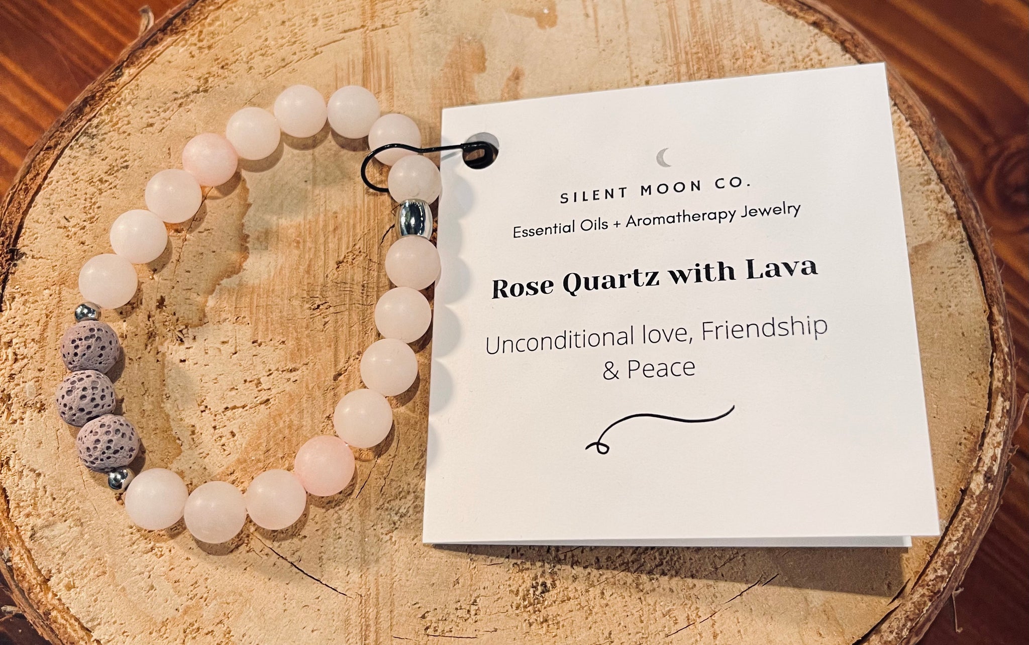 Silent Moon Co. - Rose Quartz with Lava Essential Oil Bracelet