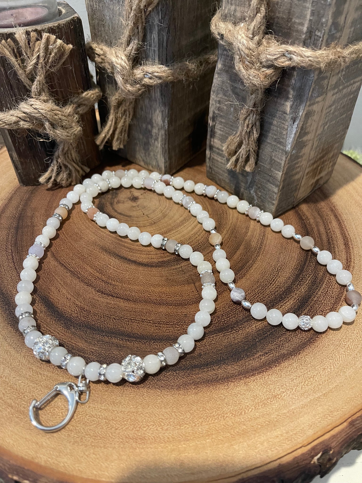 Fancy Beads - White Jade & Druzy Agate Lanyard