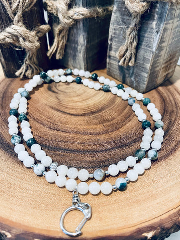 Fancy Beads - White Jade & Moss Agate Lanyard