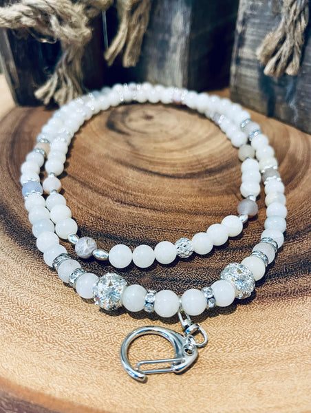 Fancy Beads - White Jade & Druzy Agate Lanyard