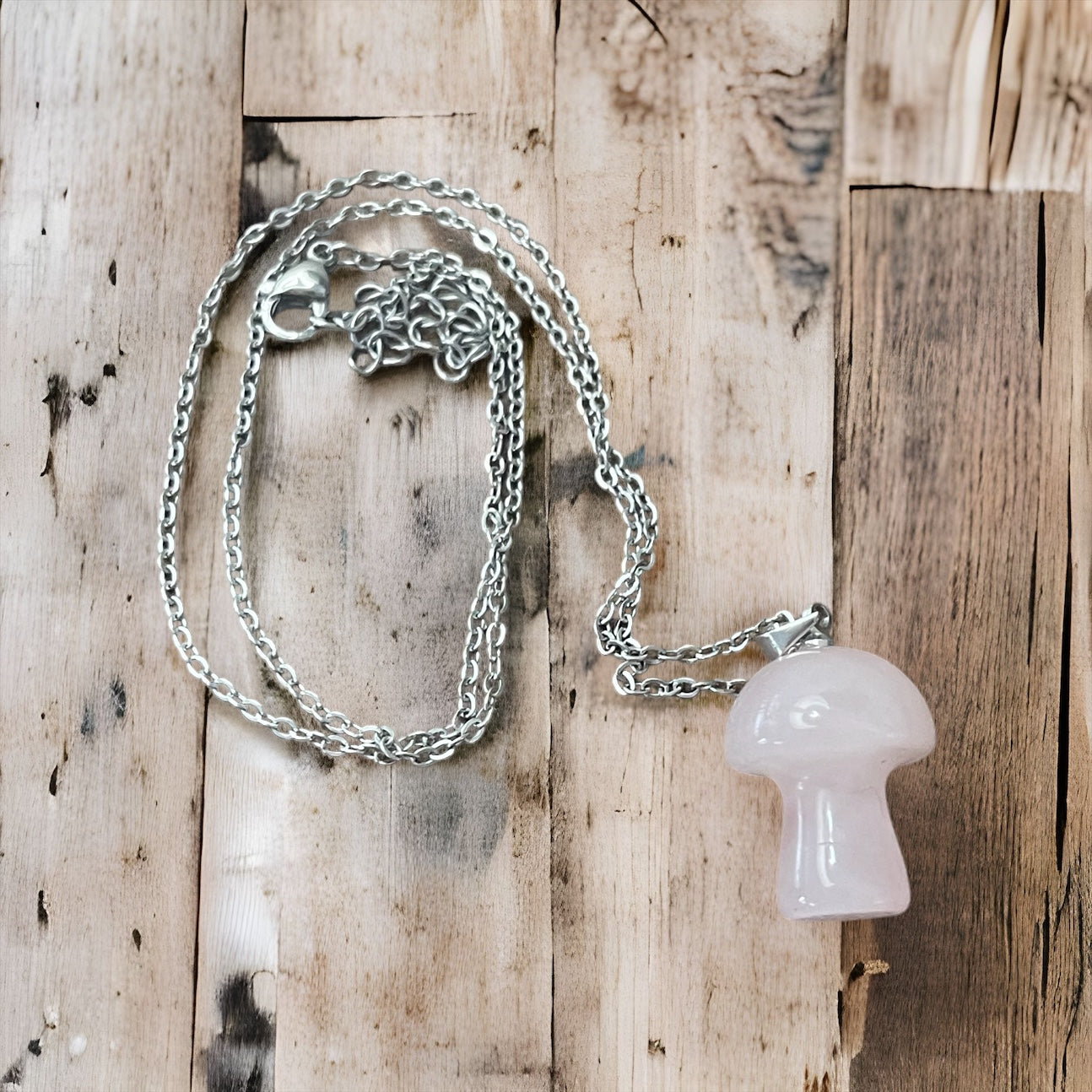 Fancy Beads - Rose Quartz Mushroom Necklace