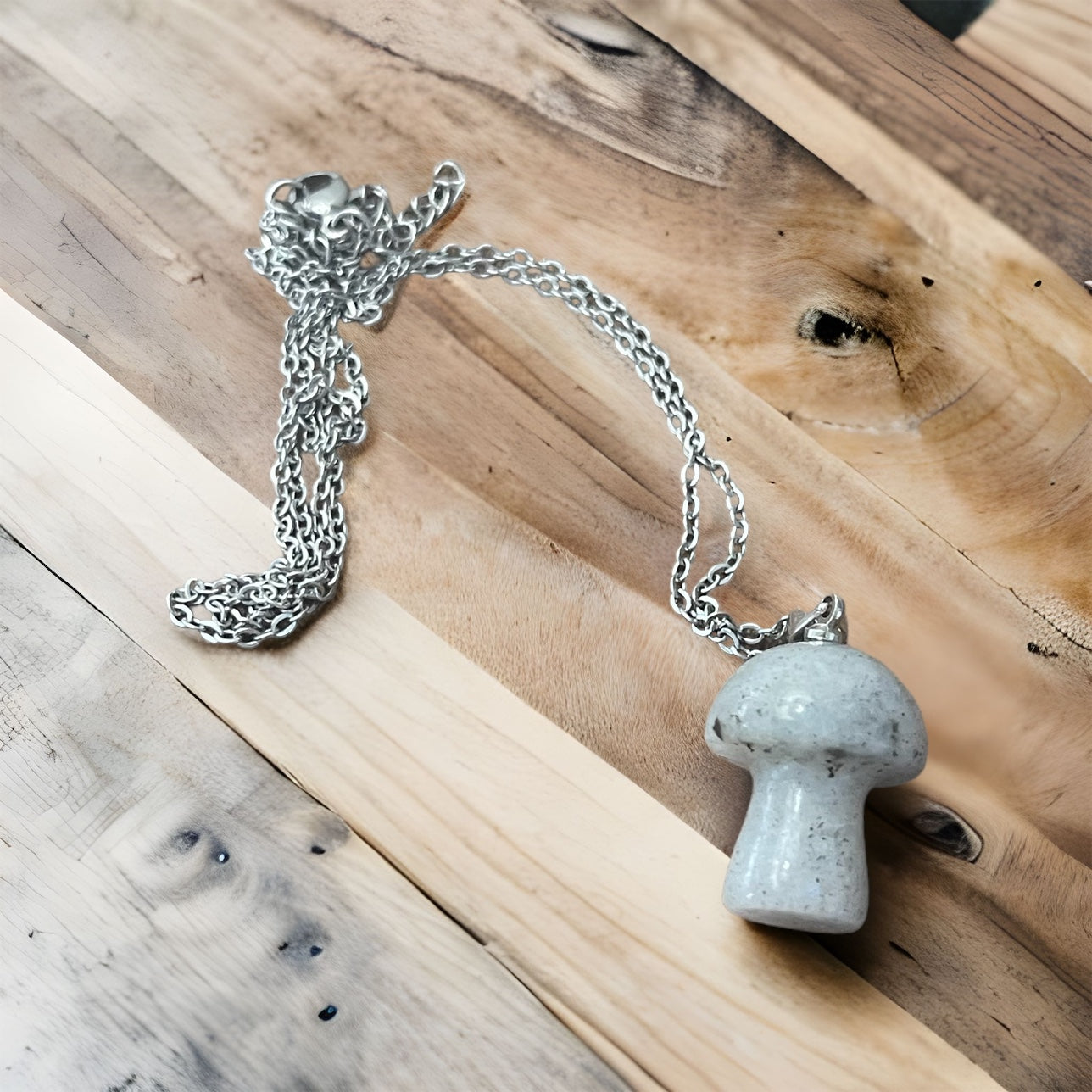 Fancy Beads - Grey Moonstone Mushroom Necklace
