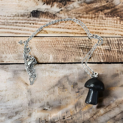Fancy Beads - Black Obsidian Mushroom Necklace