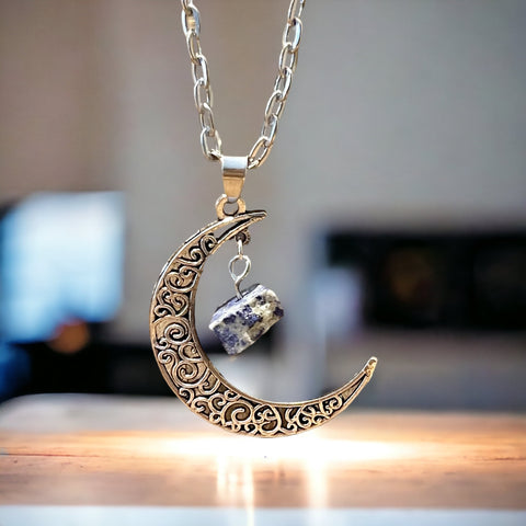 Fancy Beads - Sodalite Crescent Moon Necklace