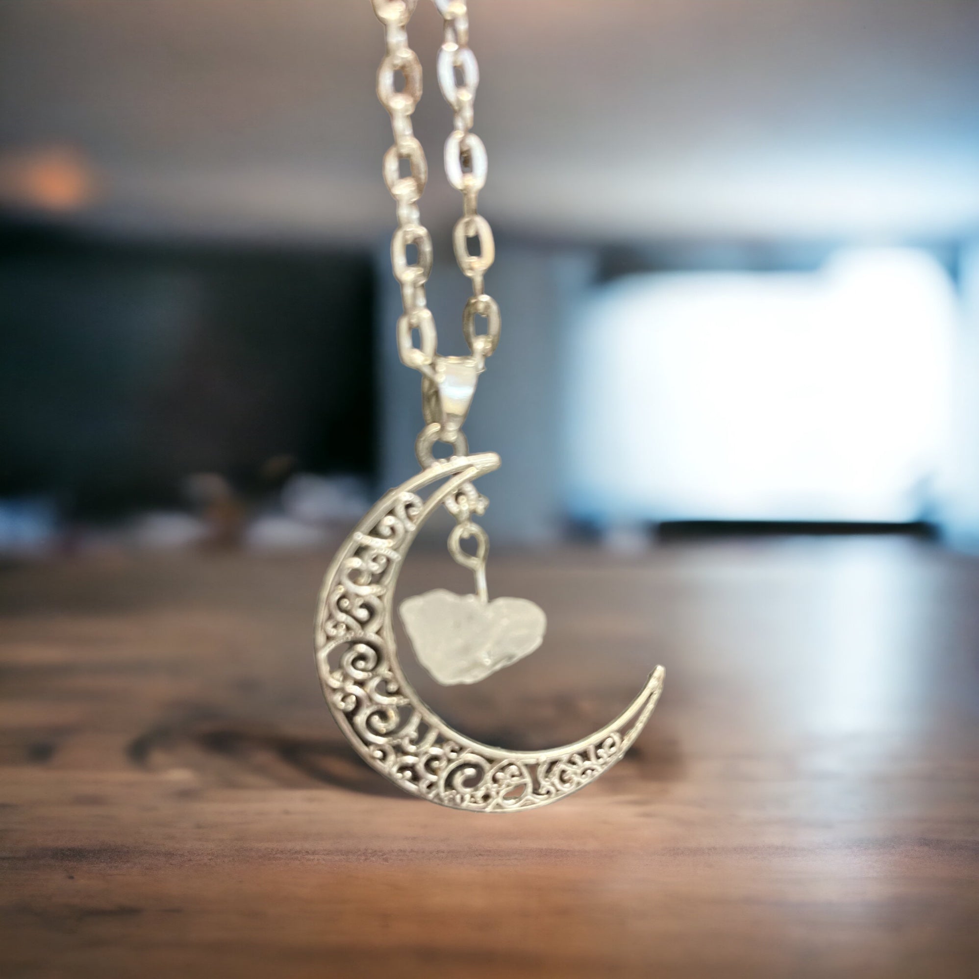Fancy Beads - Clear Quartz Crescent Moon Necklace