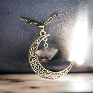 Fancy Beads - Amethyst Crescent Moon Necklace