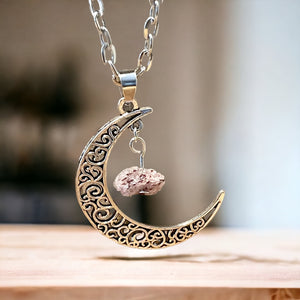 Fancy Beads - Strawberry Quartz Crescent Moon Necklace